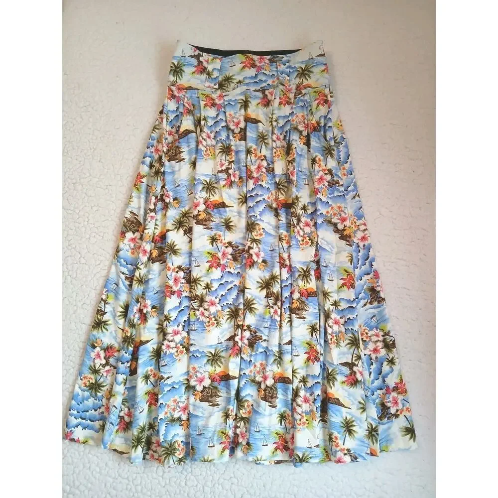 Lynt California UV‎ Protect Maxi Swing Skirt Sz M Blue Tropical Island Vacation
